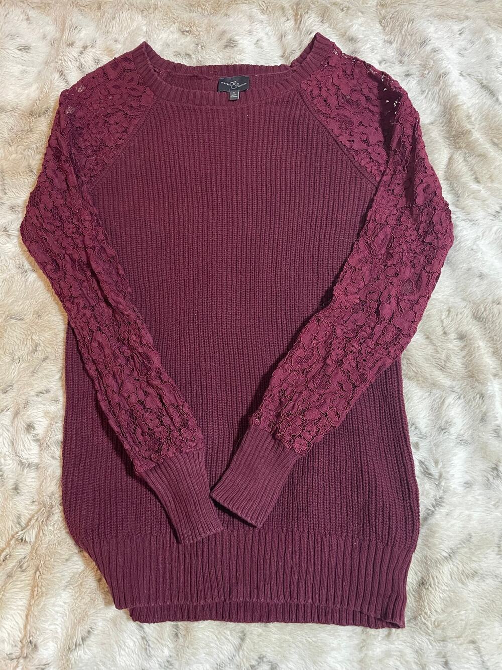 Market & Spruce burgundy lace sleeve fairy grunge whimsy goth sweater size small